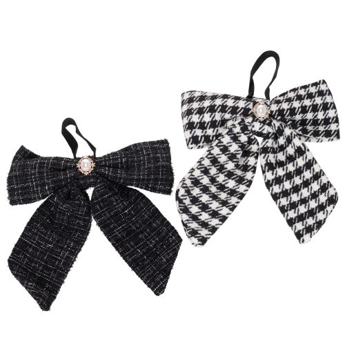 Laço de tecido com broche e gancho, xadrez, 24 cm, 2 peças