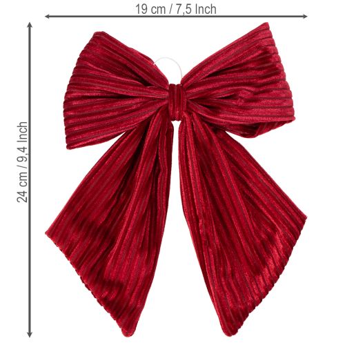 Laço de veludo cotelê vermelho para pendurar decorações de Natal, 24 cm, 2 peças | Floristik24.pt