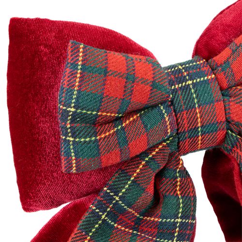 Floristik24 Laço de veludo xadrez escocês vermelho para ambientes internos 21×23cm