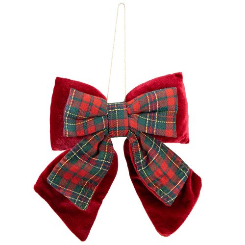 Itens Laço de veludo xadrez escocês vermelho para ambientes internos 21×23cm