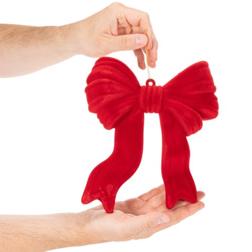 Laço decorativo vermelho para pendurar, decoração natalina aveludada, 22 cm | Floristik24.pt