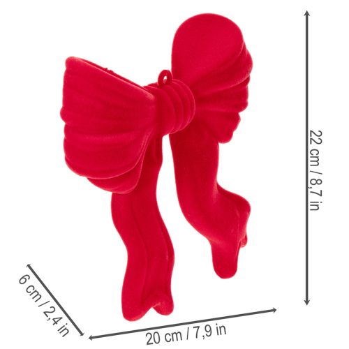 Laço decorativo vermelho para pendurar, decoração natalina aveludada, 22 cm | Floristik24.pt