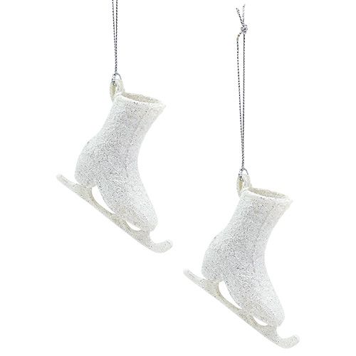 Floristik24 Pingente decorativo de patim de gelo branco com glitter 8cm 2 unidades