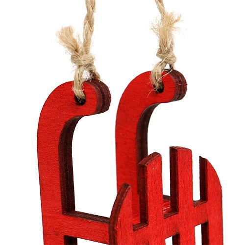 Floristik24 Trenó para pendurar madeira vermelha 9cm 12pcs