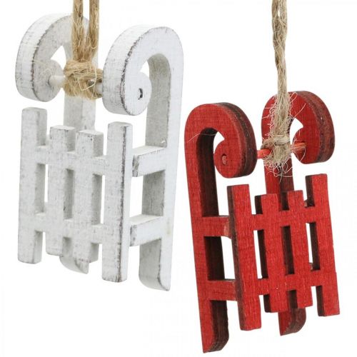 Itens Trenó decorativo para pendurar, decorações para árvores de Natal, decorações de inverno branco / vermelho L4,5 cm 12 unidades