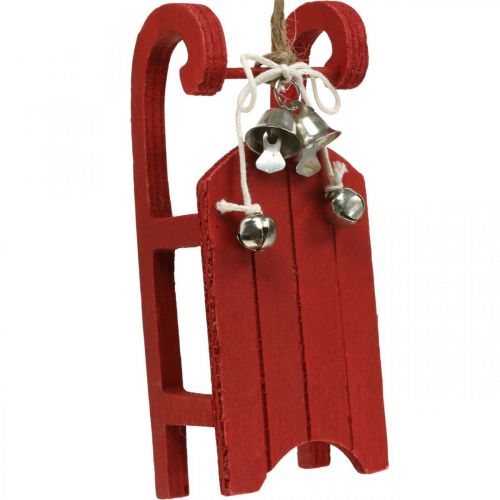 Floristik24 Trenó decorativo em madeira vermelha com cordão de sino C13cm 4 peças