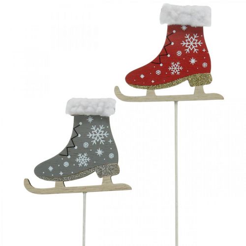 Patins de gelo Deco plug, decoração de Natal, plugue de madeira cinza, vermelho L32cm 8uds