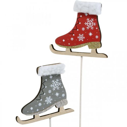Floristik24 Patins de gelo decorativos, decoração de Natal, tampões de madeira cinza, vermelho C32cm 8 peças