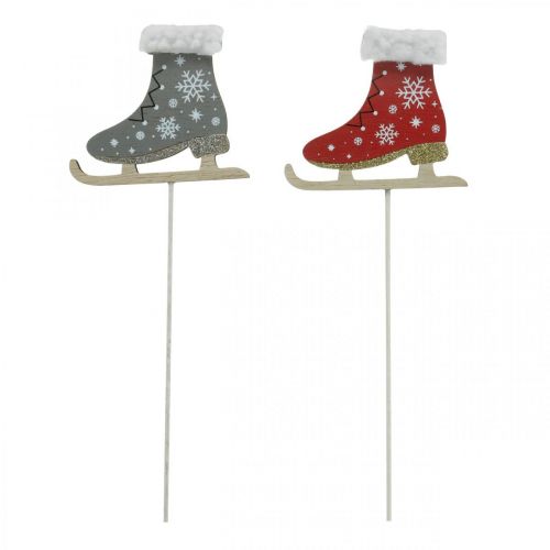 Floristik24 Patins de gelo decorativos, decoração de Natal, tampões de madeira cinza, vermelho C32cm 8 peças