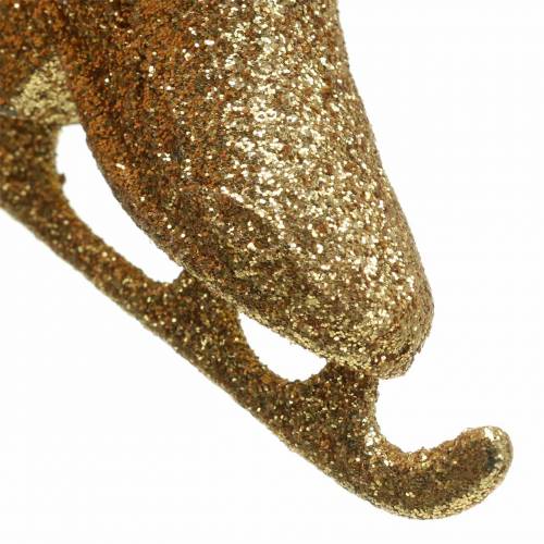 Floristik24 Decoração de árvore de Natal patim no gelo dourado, glitter 8 cm 12 unidades