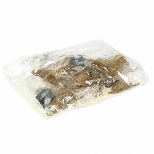 Floristik24 Decoração de árvore de Natal patim no gelo dourado, glitter 8 cm 12 unidades