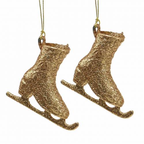 Floristik24 Decoração de árvore de Natal patim no gelo dourado, glitter 8 cm 12 unidades