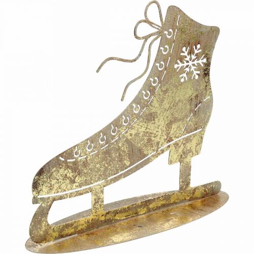 Floristik24 Patim de gelo metálico, decoração de inverno, patim de gelo decorativo, aparência antiga dourada de Natal Alt.22,5 cm