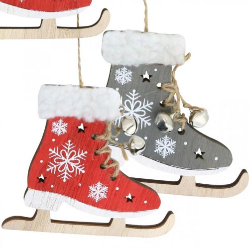 Floristik24 Par de patins de gelo para pendurar, decoração de inverno, pingente de Natal, decoração de madeira vermelha / cinza C50cm 4 unidades