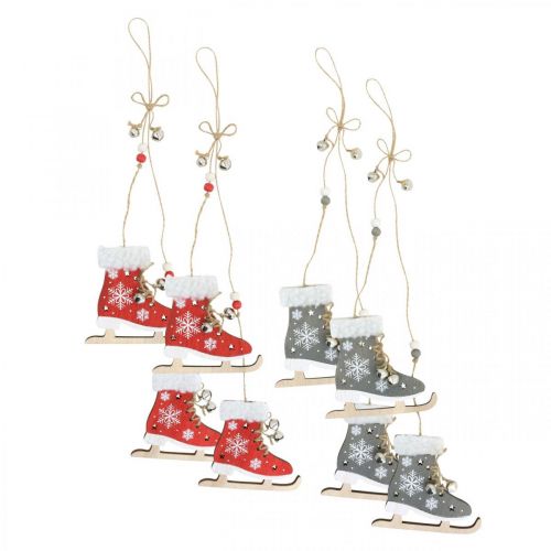 Floristik24 Par de patins de gelo para pendurar, decoração de inverno, pingente de Natal, decoração de madeira vermelha / cinza C50cm 4 unidades