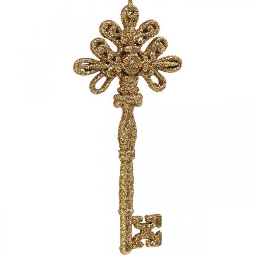 Floristik24 Chave de decoração, decoração de Natal com glitter, decorações para árvores de Natal Dourado H15,5 cm 12 unidades