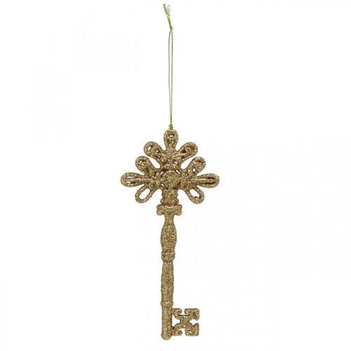 Floristik24 Chave de decoração, decoração de Natal com glitter, decorações para árvores de Natal Dourado H15,5 cm 12 unidades