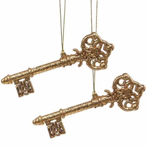 Floristik24 Decoração da árvore de Natal ouro chave, brilho 14,5 cm 12 unidades