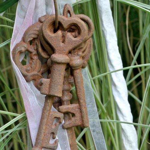 Floristik24 Chaveiro 5 chaves decorativas ferro fundido ferrugem 36cm