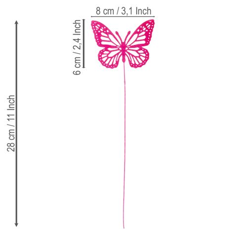 Itens Borboletas decorativas em hastes, delicadas para enfeitar mesas e vasos, 8 cm, 18 peças.