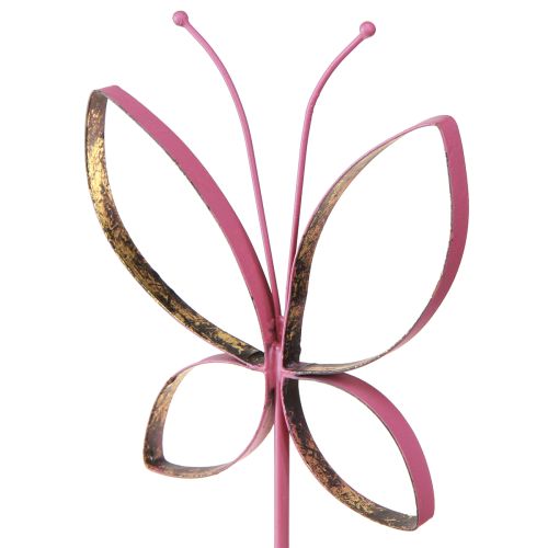 Itens Borboleta Metal Decoração Primavera Fúcsia Ouro Alt.35cm 2 un.