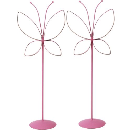 Itens Borboleta Metal Decoração Primavera Fúcsia Ouro Alt.35cm 2 un.