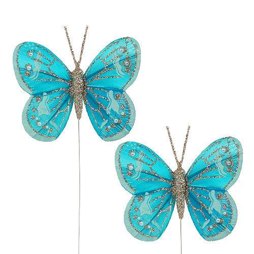 Floristik24 Borboletas decorativas turquesa com glitter 7cm 4pcs