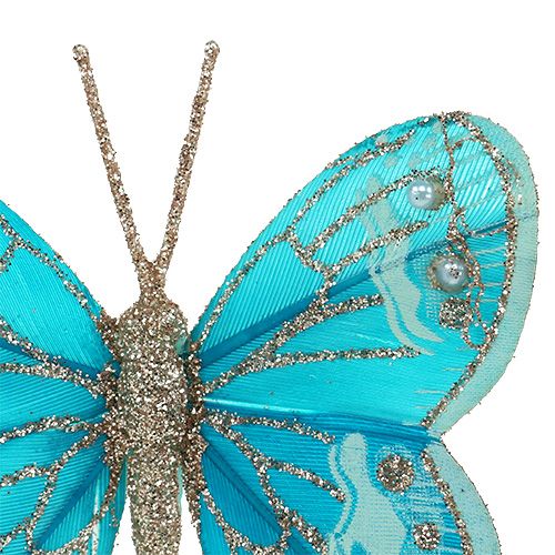 Itens Borboletas decorativas turquesa com glitter 7cm 4pcs