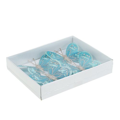 Floristik24 Borboletas decorativas turquesa com glitter 7cm 4pcs