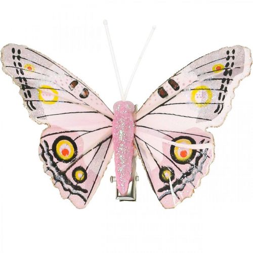 Floristik24 Borboletas Deco com clipe, borboletas de penas rosa 4,5-8cm 10p