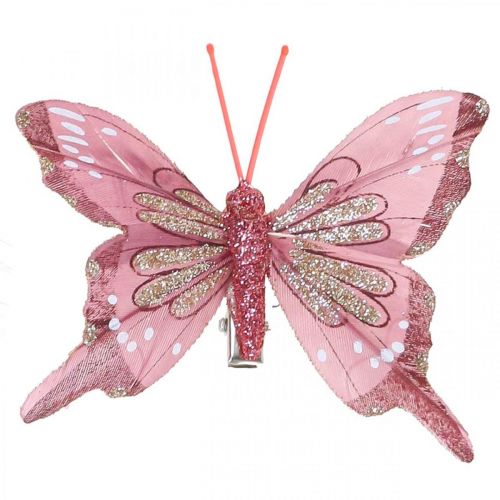Borboletas decorativas com clipe, borboletas de penas rosa 4,5–8 cm 10pcs