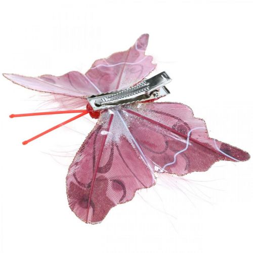 Floristik24 Borboletas decorativas com clipe, borboletas de penas rosa 4,5–8 cm 10pcs