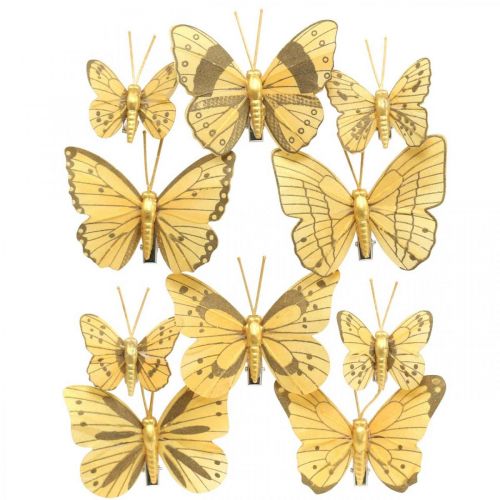 Floristik24 Borboleta de primavera com clipe de decoração de primavera dourada 6cm 10pcs em um conjunto