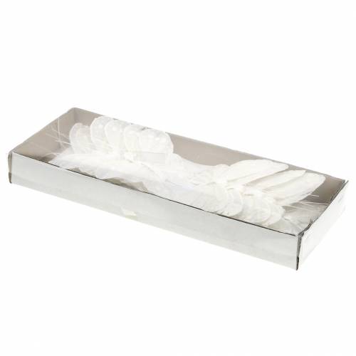 Floristik24 Borboleta de pena em fio branco com glitter 10cm 12pcs