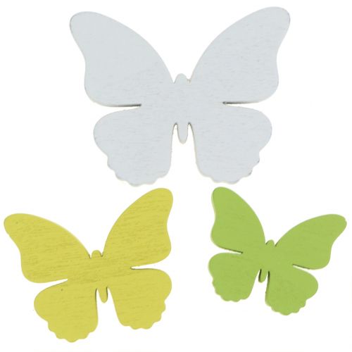 Floristik24 Borboleta de madeira branca/amarela/verde 3cm - 5cm 48 un