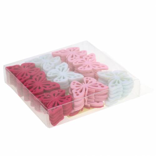 Floristik24 Decoração de mesa de feltro em forma de borboleta rosa branco rosa sortido 3,5x4,5cm 54p