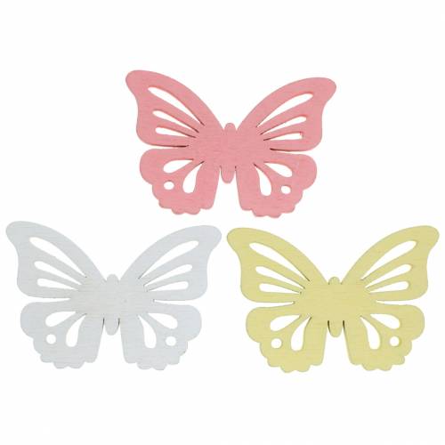 Floristik24 Decoração dispersa borboleta branca, amarela, rosa madeira sortida 5cm 40p