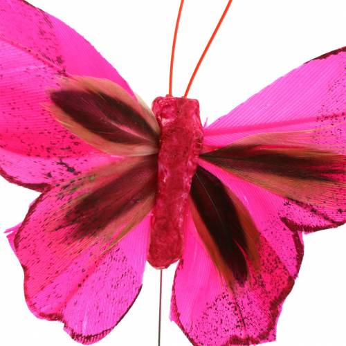 Floristik24 Borboleta pena com arame 7cm rosa roxo 24 un