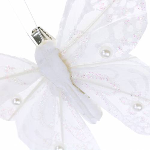 Itens Borboleta de penas no clipe branco 10 cm 12 pcs