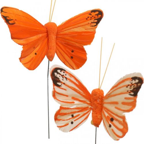 Floristik24 Borboletas decorativas, tampões de flores, borboletas de primavera em fio amarelo, laranja 4×6,5cm 12pcs