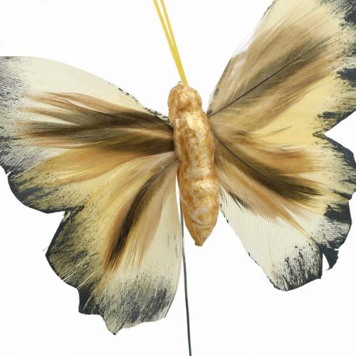 Itens Borboleta deco, decoração primaveril, mariposa sobre arame castanho, amarelo, branco 6×9cm 12uds