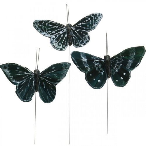 Floristik24 Borboletas de penas preto e branco, borboletas em arame, mariposas artificiais 5,5×9cm 12pcs
