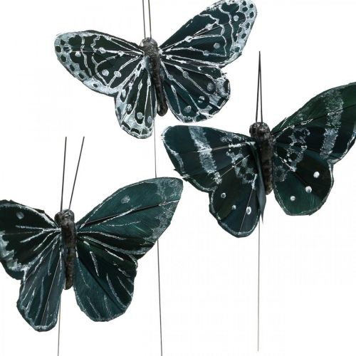 Itens Borboletas de penas preto e branco, borboletas em arame, mariposas artificiais 5,5×9cm 12pcs