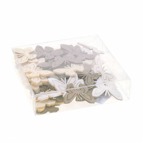 Floristik24 Borboleta Madeira Branco, Creme, Marrom Sortido 4cm 72pcs Decoração de Mesa Primavera