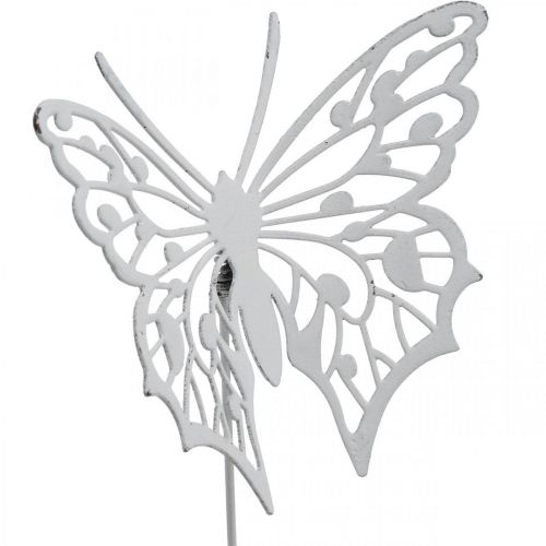 Floristik24 Flor plug borboleta, metal de decoração de jardim, plug de planta shabby chic branco, prata L51cm 3pcs