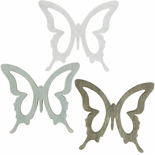 Floristik24 Borboleta para polvilhar 4 cm marrom, cinza claro, branco Decoração em madeira polvilhada no verão 72 unidades