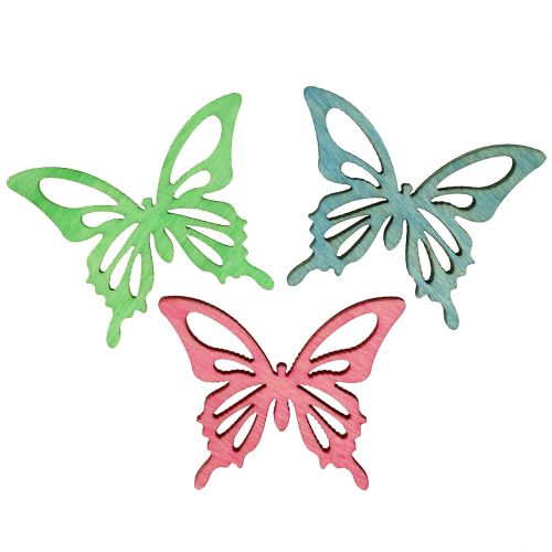 Floristik24 Borboletas Mix Madeira Rosa, Verde, Azul 4cm 72 un