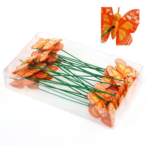 Floristik24 Plug decorativo borboleta laranja 6,5 cm 24 unidades
