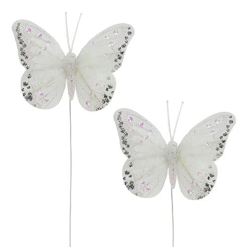 Floristik24 Borboletas brancas de 8 cm com mica 6 unidades