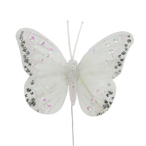 Floristik24 Borboletas brancas de 8 cm com mica 6 unidades